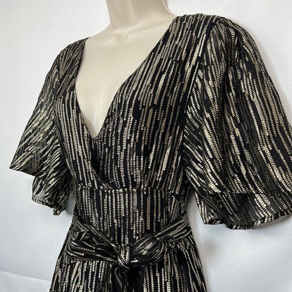 Ba&sh Nixon Metallic Silk Blend Empire Gown size small Black gold- Repaired - Picture 15 of 16